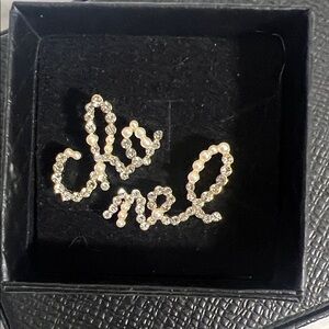 Love Script Rhinestone Earrings - Gold Tone